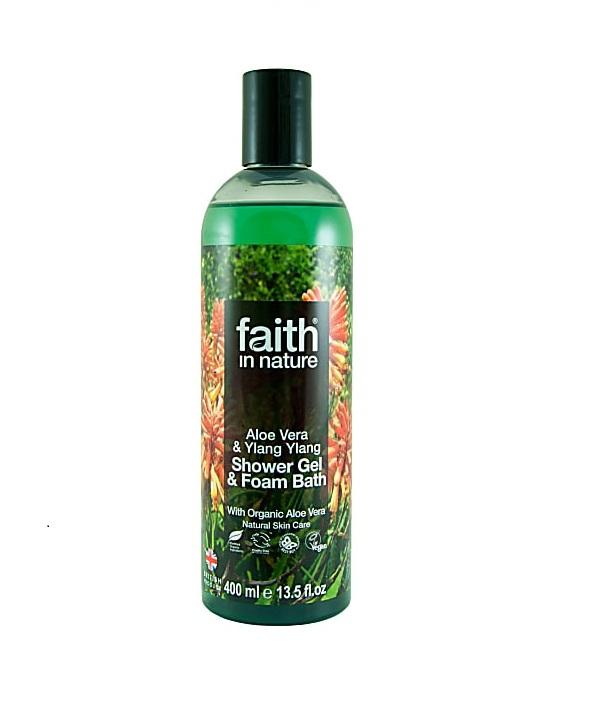 Натуральный гель для душа | Пена для ванны Faith in nature с маслами Алоэ Вера и Иланг-Иланг, 400мл