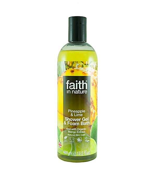 Гель для душа Пена для ванны натуральная Faith in nature с экстрактами Ананаса и Лайма, 400мл